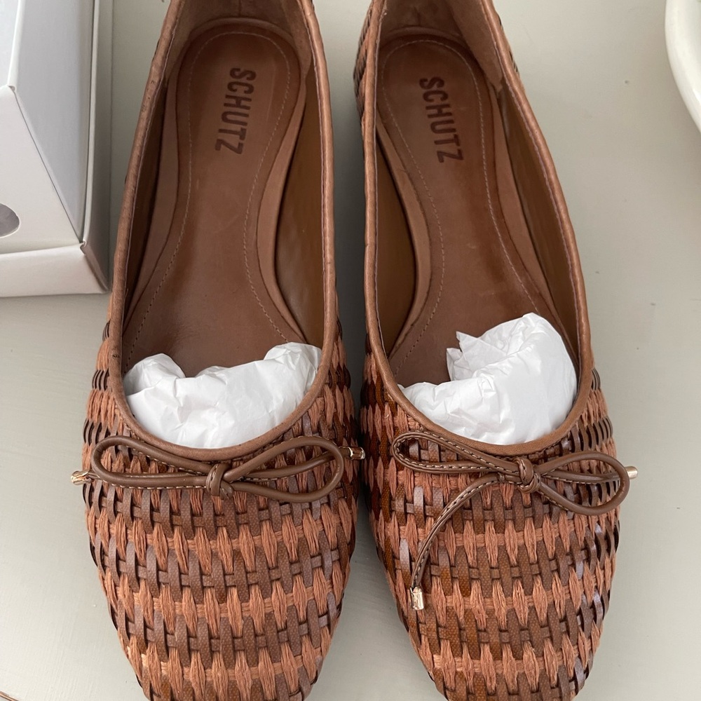 SCHUTZ Brown Woven Leather Ballet Flats